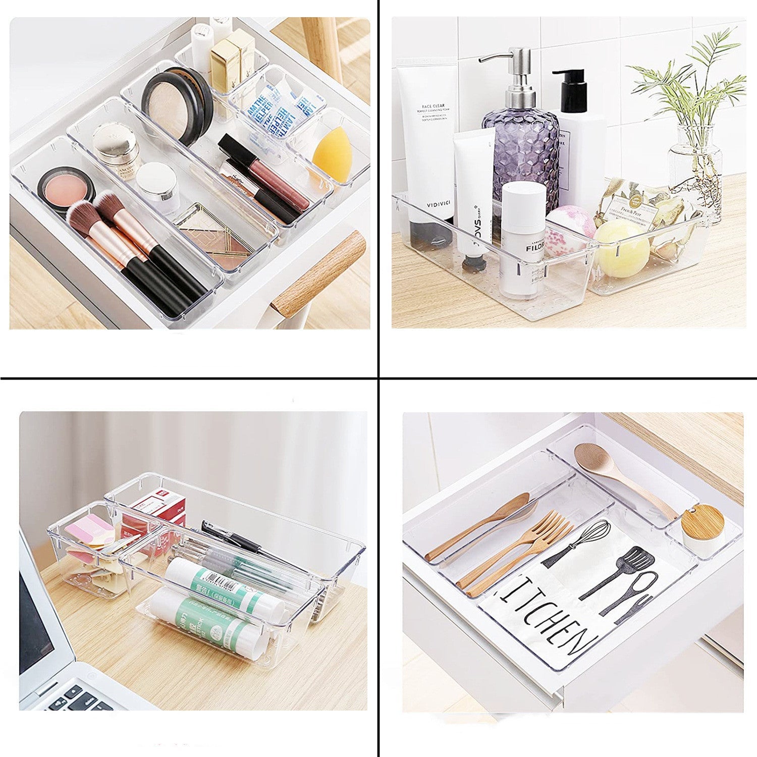 Organize Your Life with the Clear Stationery Tableware Makeup Organizer Stackable