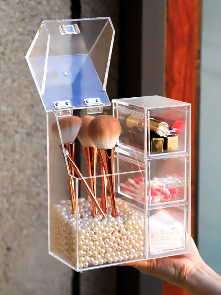 Clear Acrylic Makeup Brush And Jewelry Storage Organizer Box