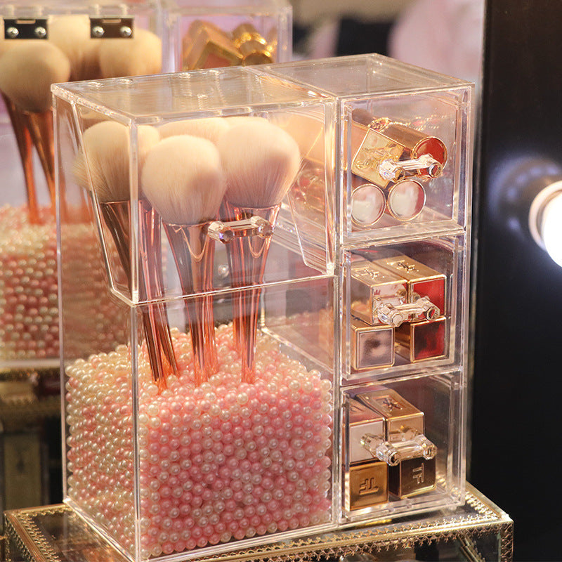 Clear Acrylic Makeup Brush And Jewelry Storage Organizer Box
