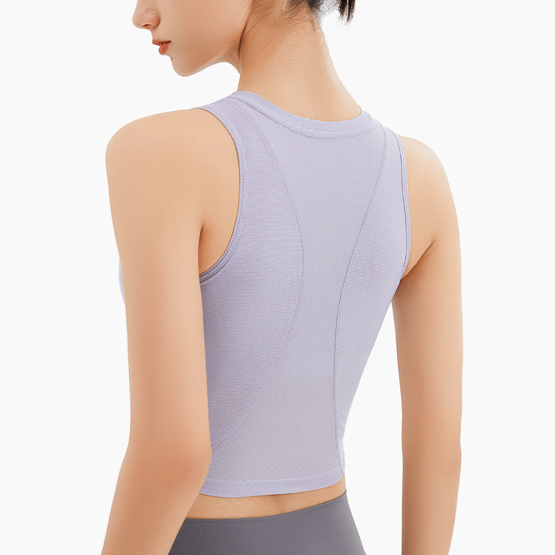 Women Ribbed Yoga Vest With Chest Pad Sports Running Top