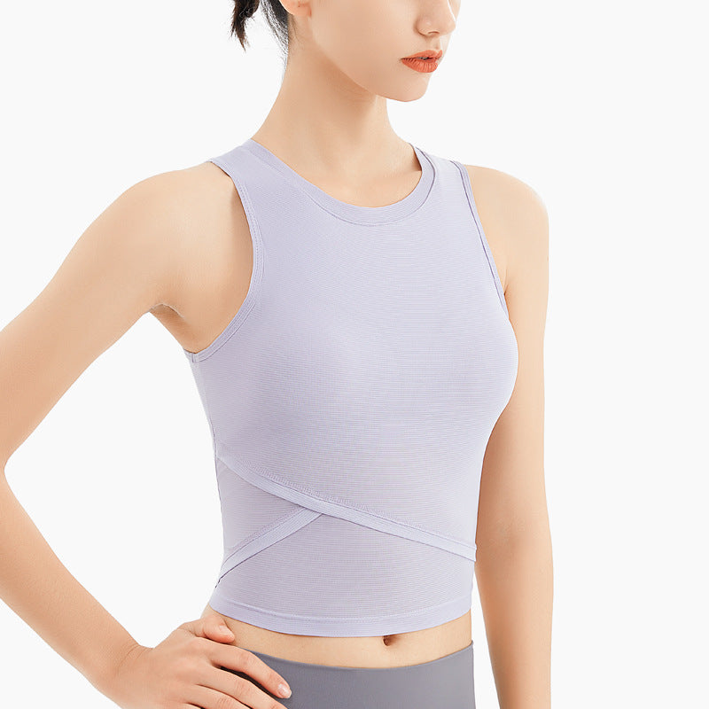 Women Ribbed Yoga Vest With Chest Pad Sports Running Top