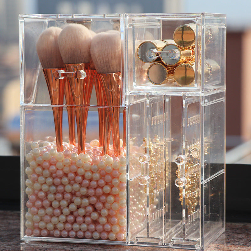 Clear Acrylic Makeup Brush And Jewelry Storage Organizer Box