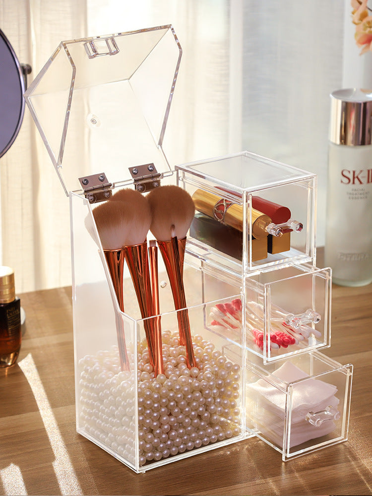 Clear Acrylic Makeup Brush And Jewelry Storage Organizer Box