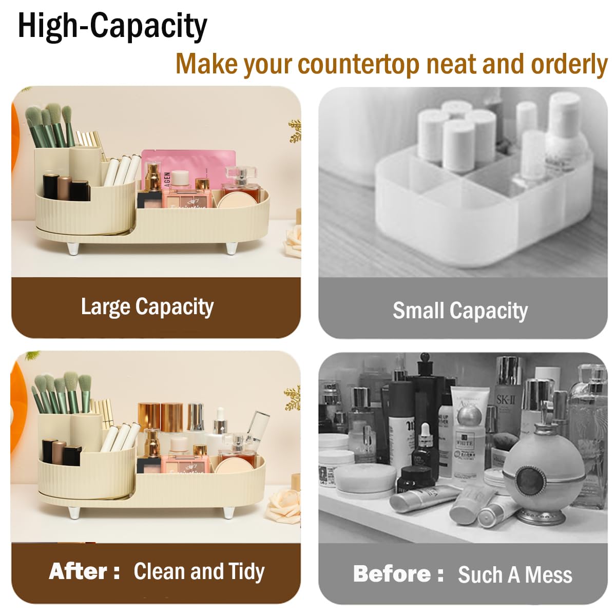 Rotating Makeup Organizer Large Capacity Vanity Cosmetic Display Case