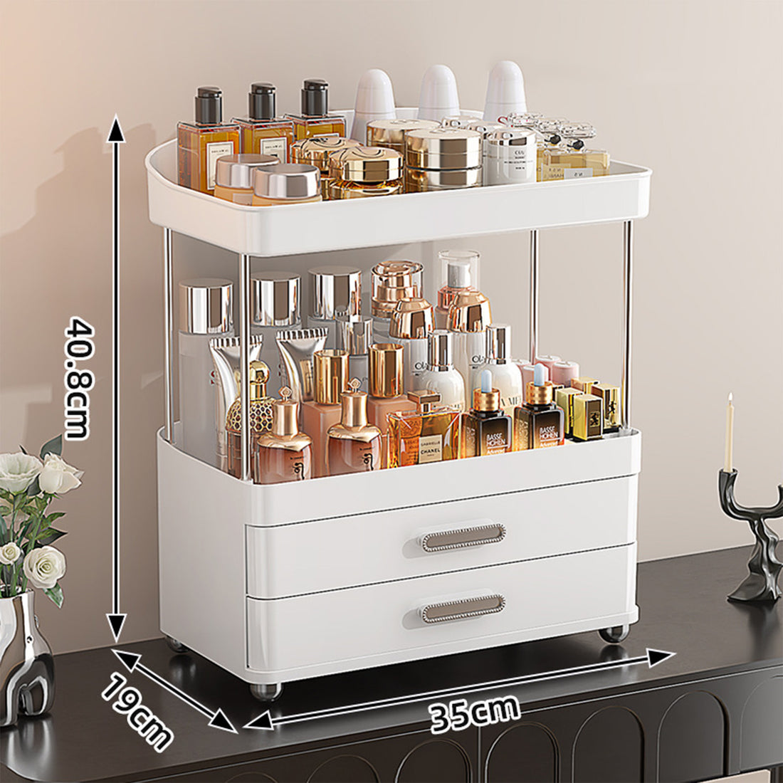 4 Tier Makeup Organizer 2 Drawer Cosmetic Storage Vanity Bathroom Rack