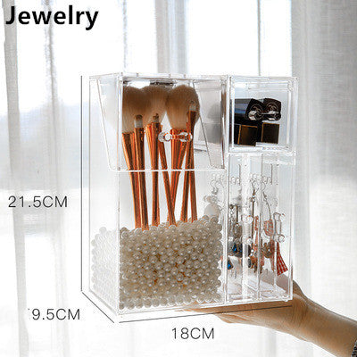 Clear Acrylic Makeup Brush And Jewelry Storage Organizer Box