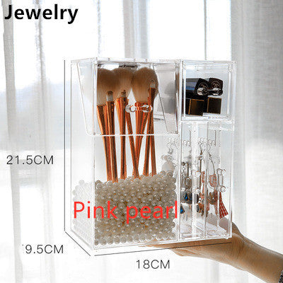 Clear Acrylic Makeup Brush And Jewelry Storage Organizer Box
