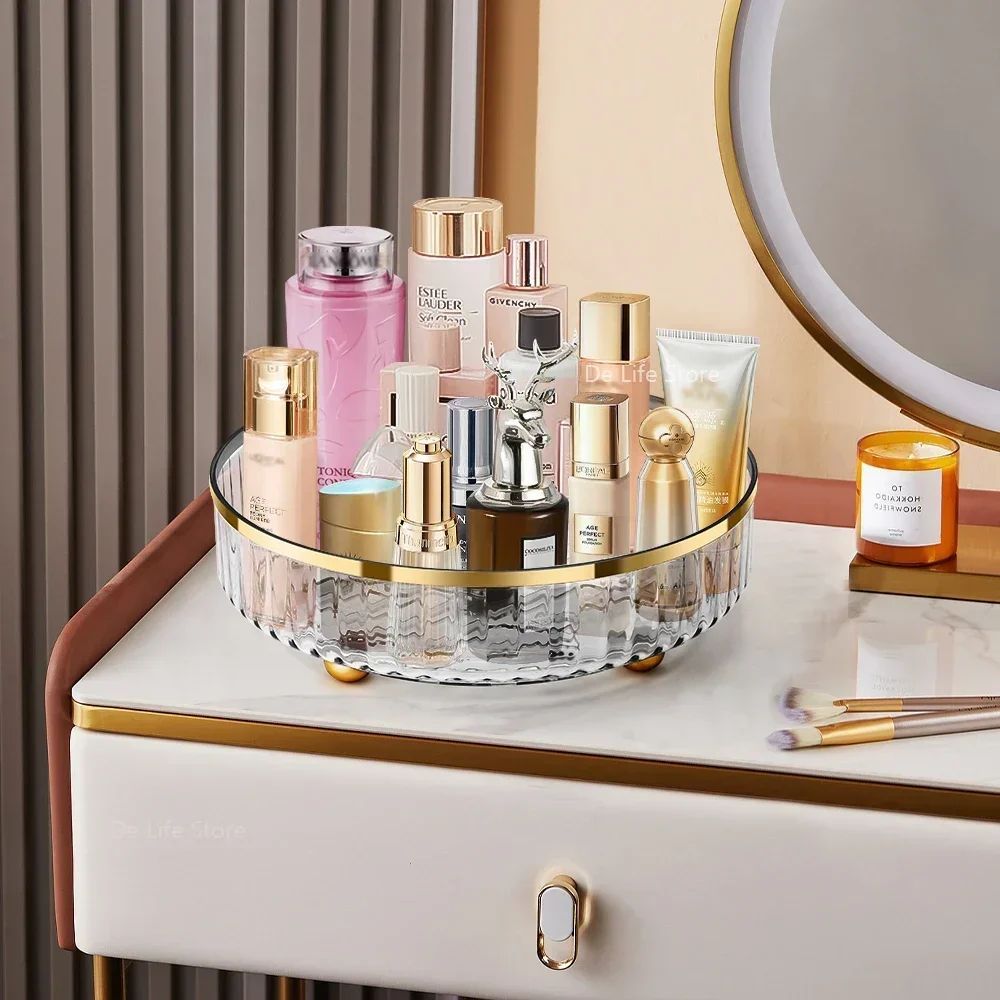 Rotating Luxury Cosmetic Organizer Transparent Perfume Skincare Storage Tray