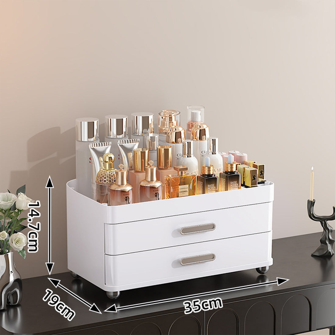 4 Tier Makeup Organizer 2 Drawer Cosmetic Storage Vanity Bathroom Rack