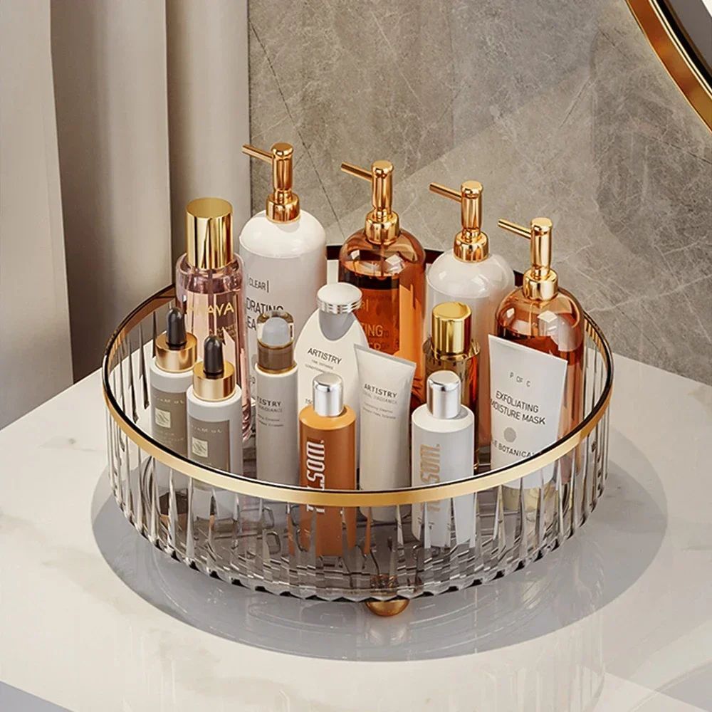 Rotating Luxury Cosmetic Organizer Transparent Perfume Skincare Storage Tray