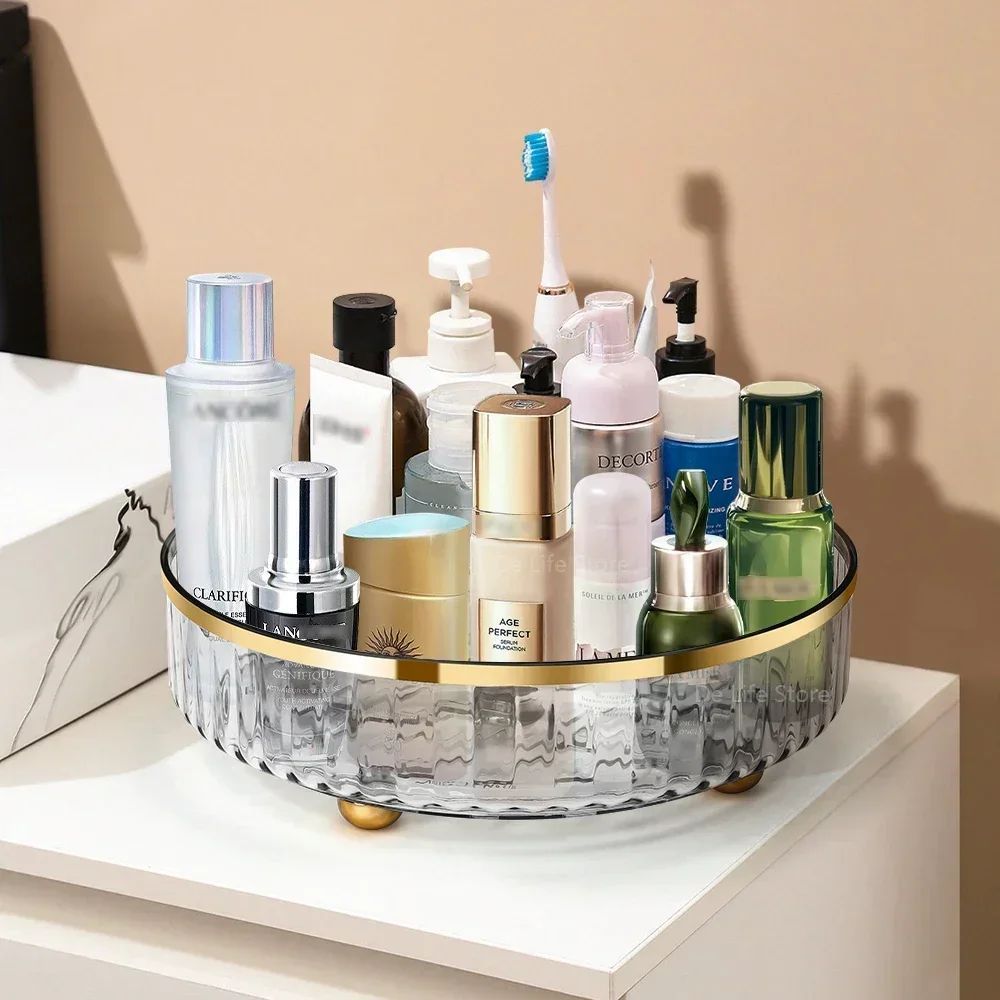 Rotating Luxury Cosmetic Organizer Transparent Perfume Skincare Storage Tray