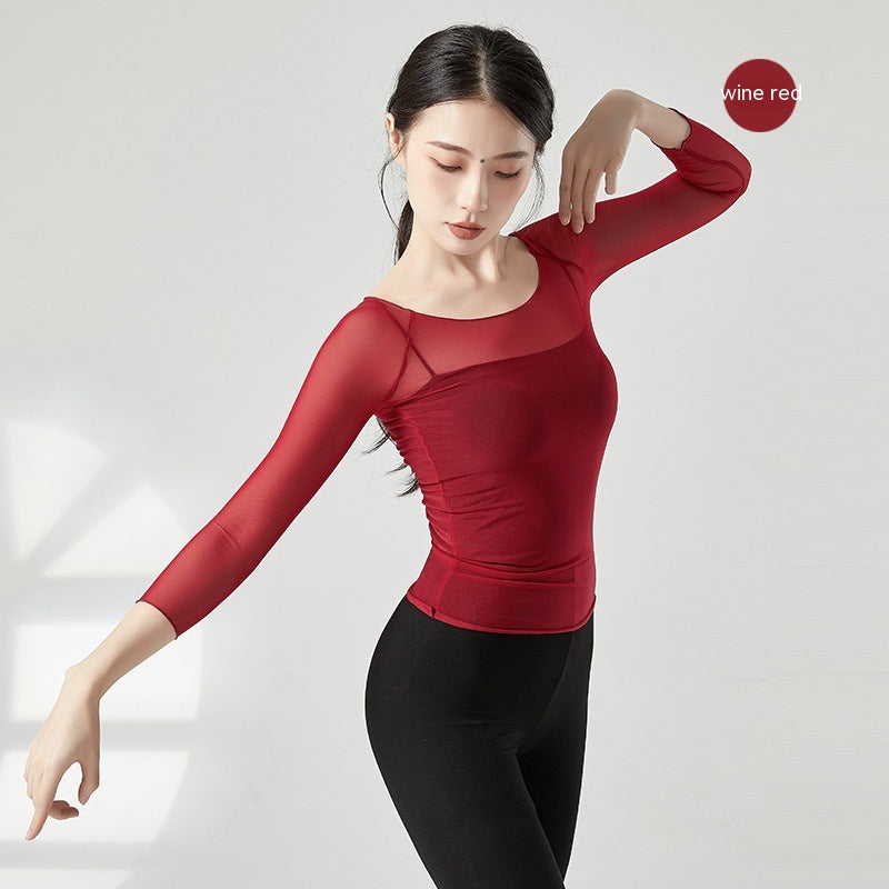 Women Ballet Dance Mesh Top Gym Shapewear Outfit