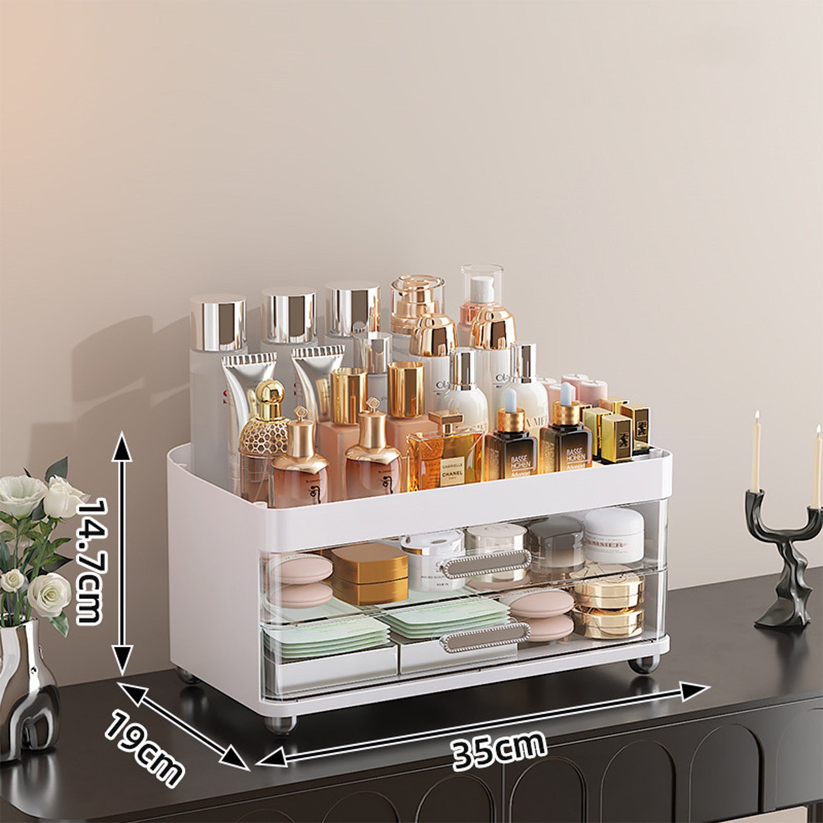 4 Tier Makeup Organizer 2 Drawer Cosmetic Storage Vanity Bathroom Rack