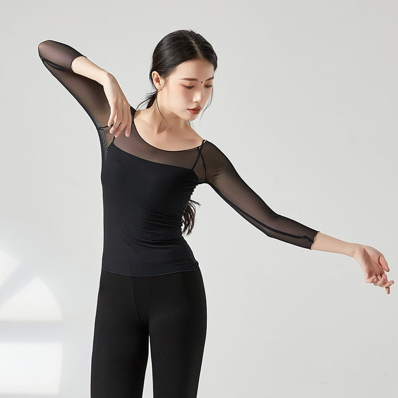 Women Ballet Dance Mesh Top Gym Shapewear Outfit