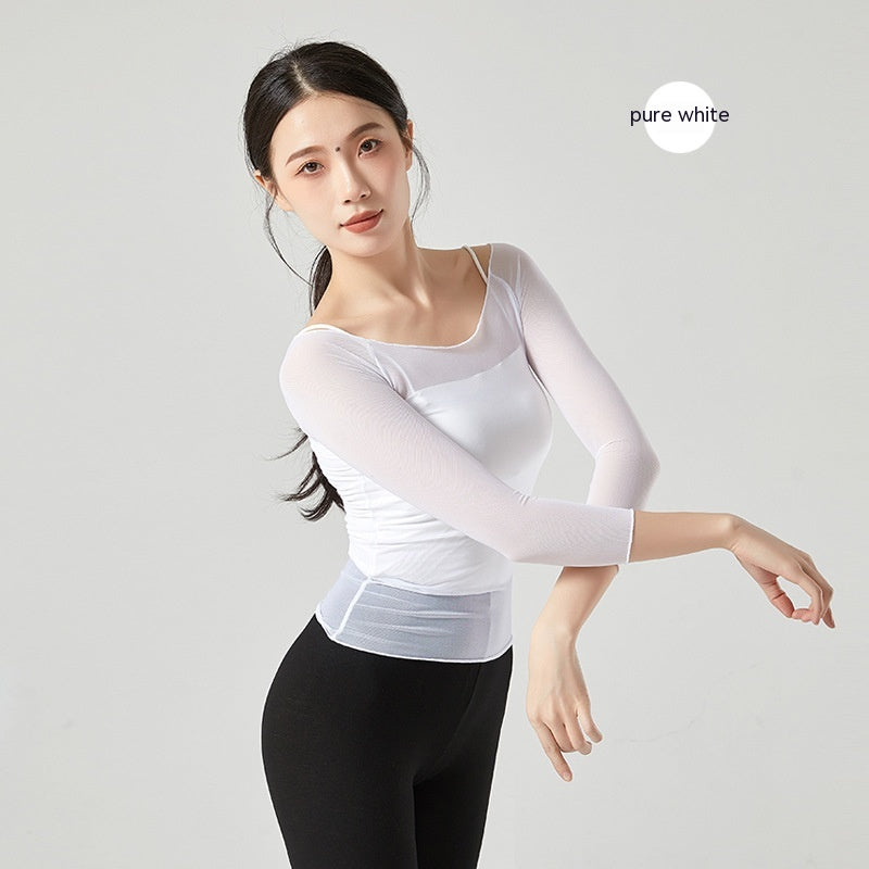 Women Ballet Dance Mesh Top Gym Shapewear Outfit